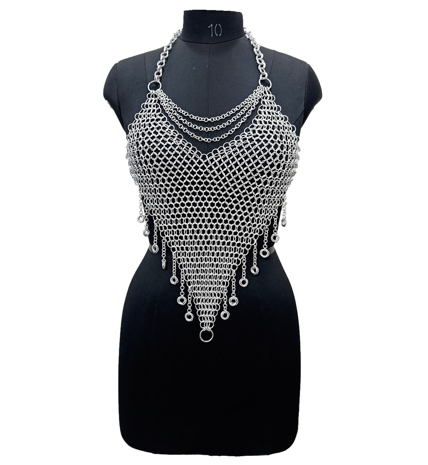 Medieval Aluminum Chainmail Top Butted Ring Fantasy Bra for Renaissance Faire and Halloween Gift
