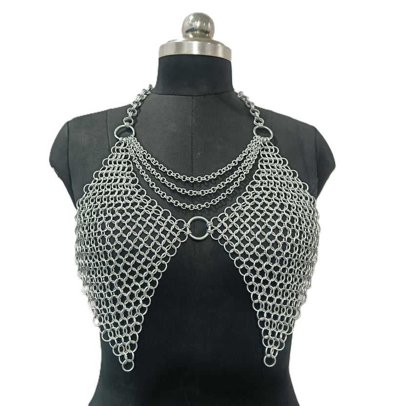 Women's Aluminum Chainmail Top Medieval Gothic Armor Costume for Renaissance Faire LARP and Festivals