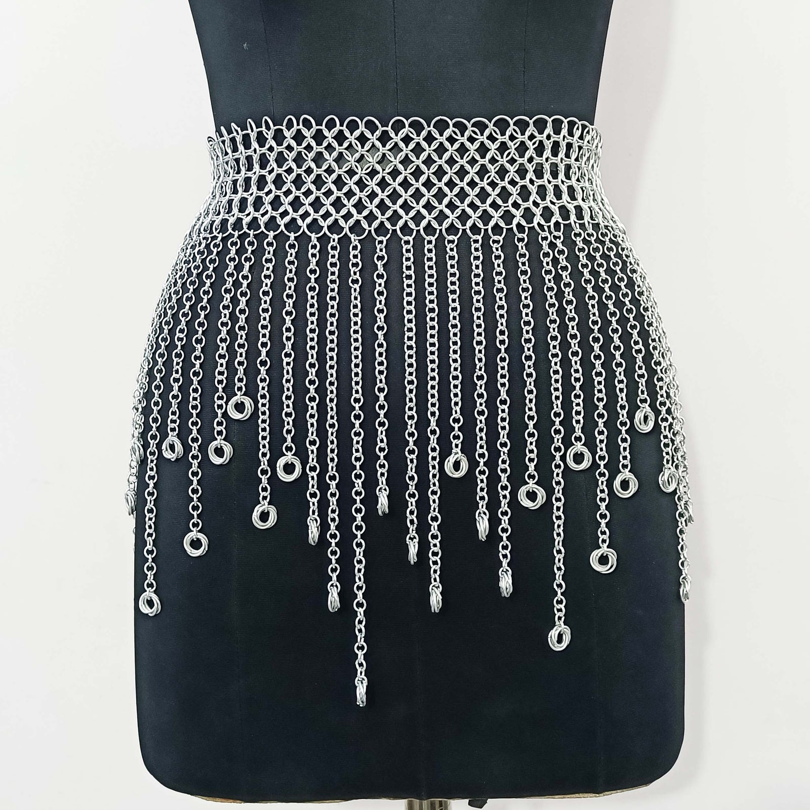 Medieval Chainmail Fringed Skirt Aluminum Armor Belt Women Cosplay LARP Halloween Outfit