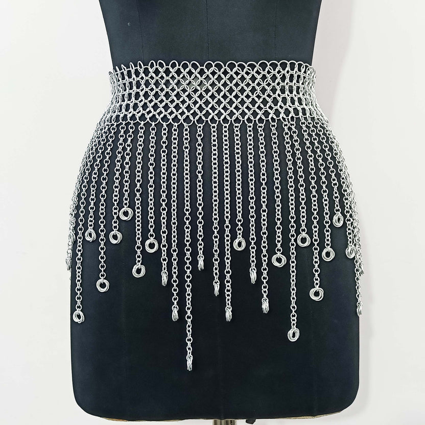 Medieval Chainmail Fringed Skirt Aluminum Armor Belt Women Cosplay LARP Halloween Outfit
