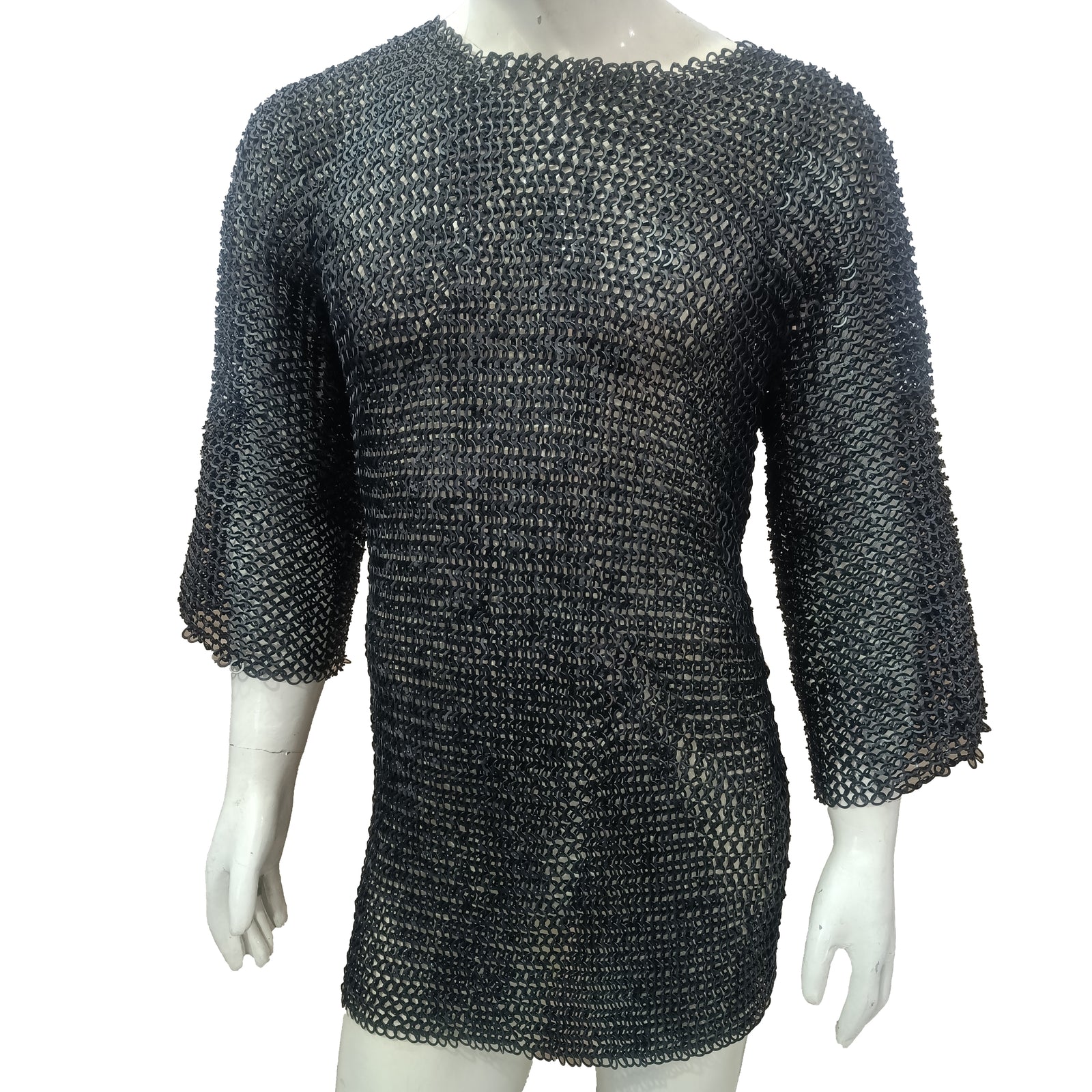 Mild Steel Chainmail Shirt Flat Riveted with Washer Ring Half Sleeve Hauberk Armor