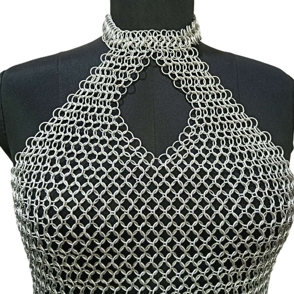 Medieval Aluminum Chainmail Top Halter Neck 10mm Ring Women Fantasy Costume Outfit Festival Wear