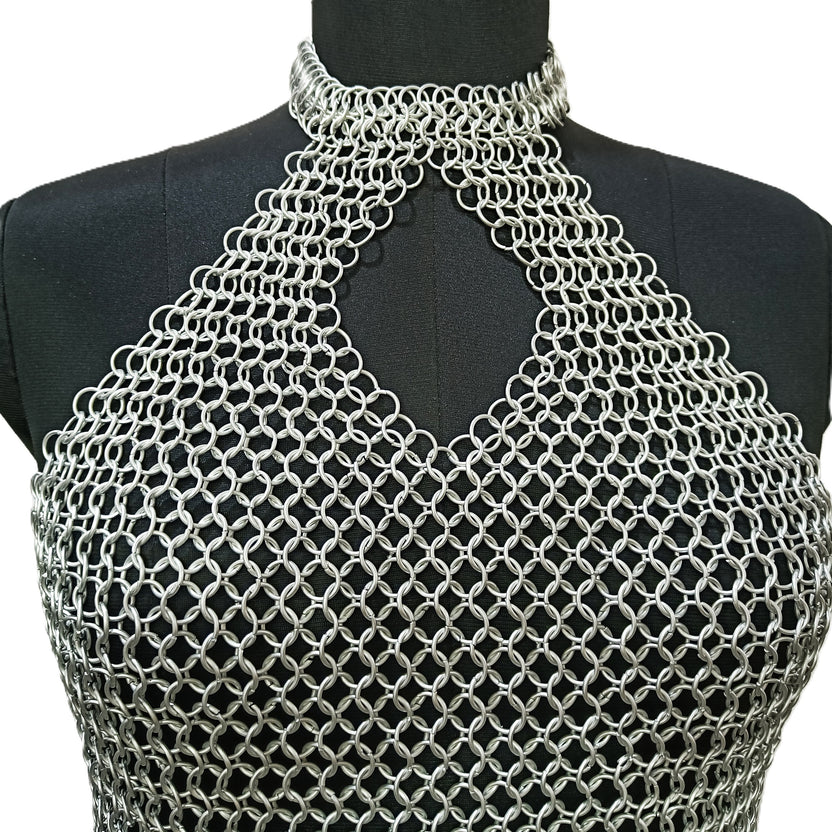Medieval Aluminum Chainmail Top Halter Neck 10mm Ring Women Fantasy Costume Outfit Festival Wear