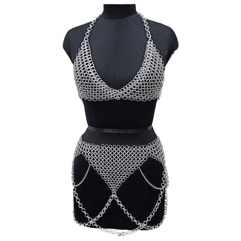 Medieval Chainmail Top and Skirt Set Aluminum Bikini Women's Fantasy Costume