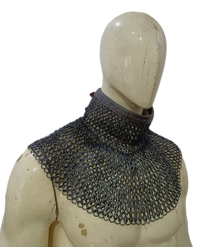 Mild Steel Chainmail Round Collar Flat Riveted Rings Neck Protection Armor for Cosplay and Reenactment