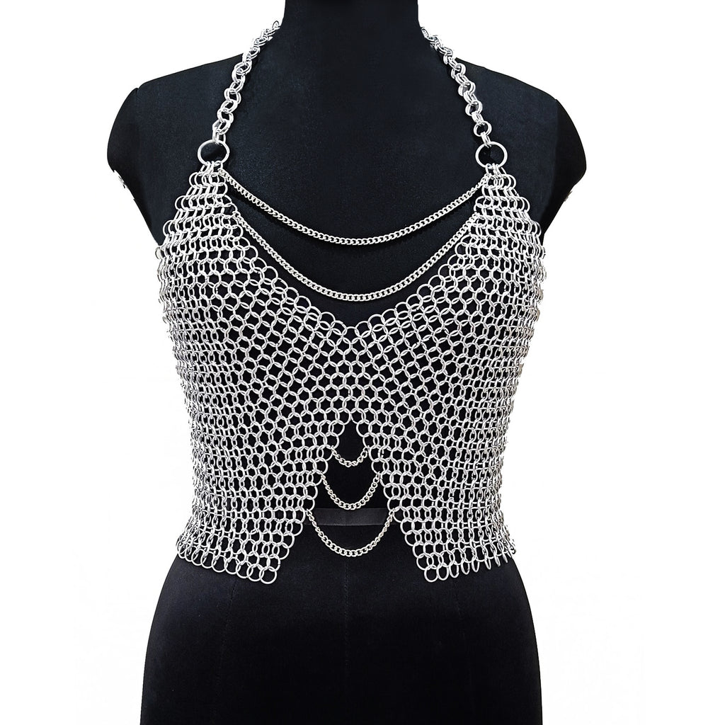 Medieval Chainmail Top for Women Aluminum Halter Bra Gothic LARP Armor Cosplay Halloween Festival Outfit