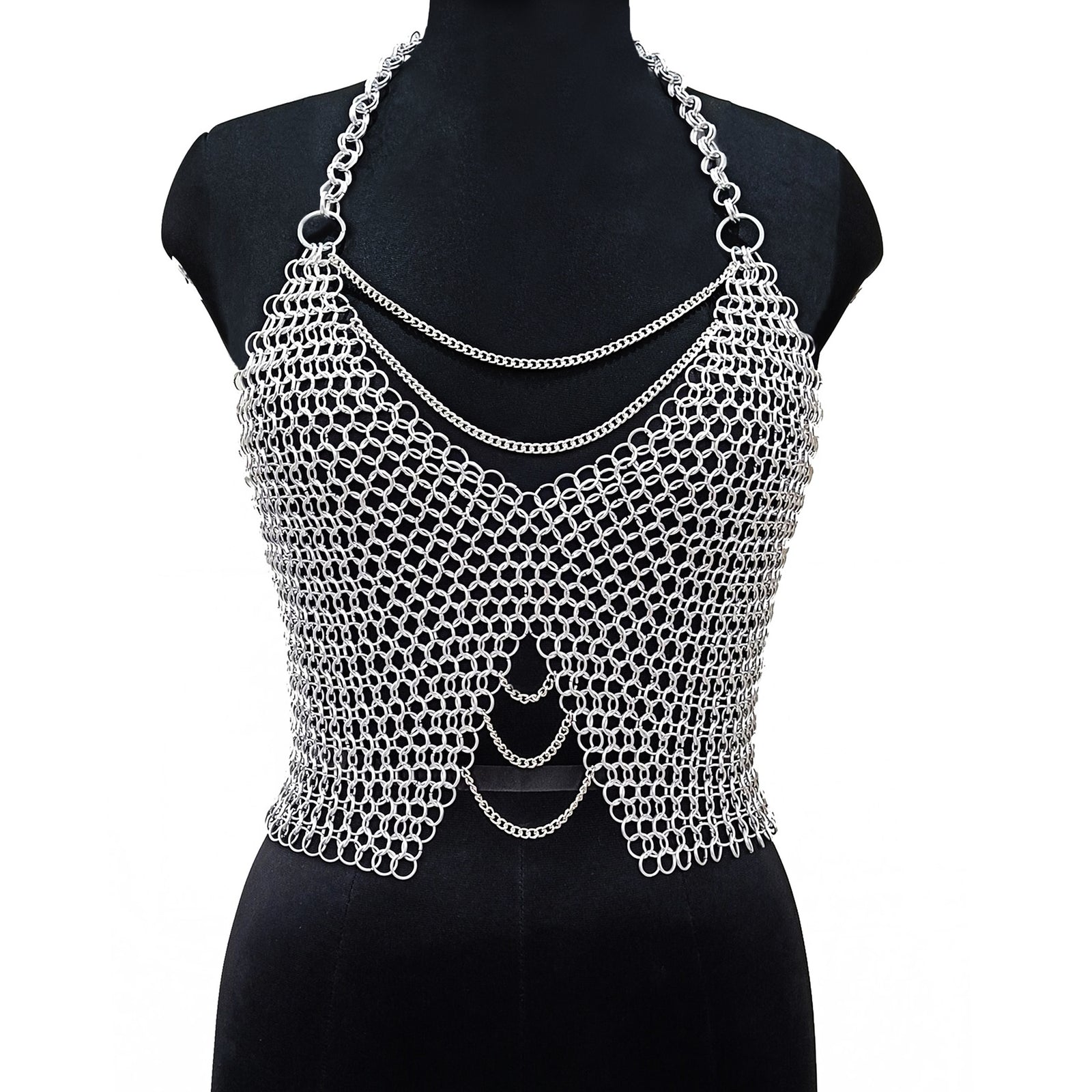 Medieval Chainmail Top for Women Aluminum Halter Bra Gothic LARP Armor Cosplay Halloween Festival Outfit