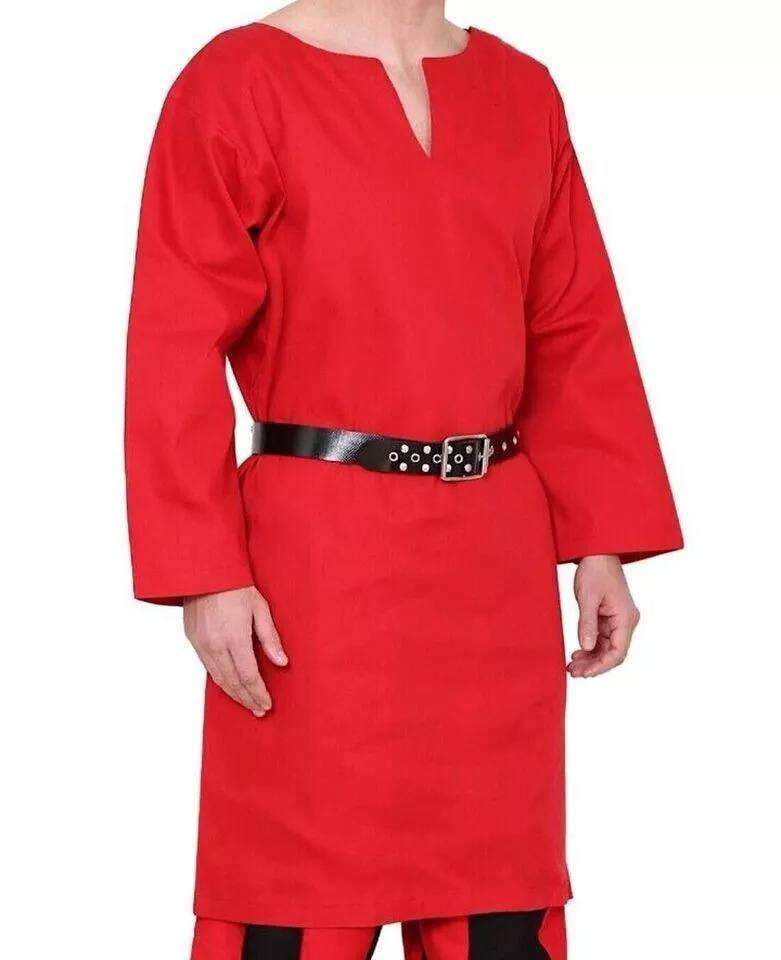 Authentic Medieval Viking Red Tunic Cotton LARP Renaissance Costume and Halloween