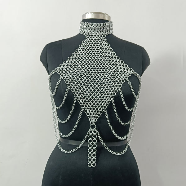 Aluminum Chainmail Top Handmade Fantasy Halter Bra Gothic Rave Festival Outfit Renaissance Faire Armor