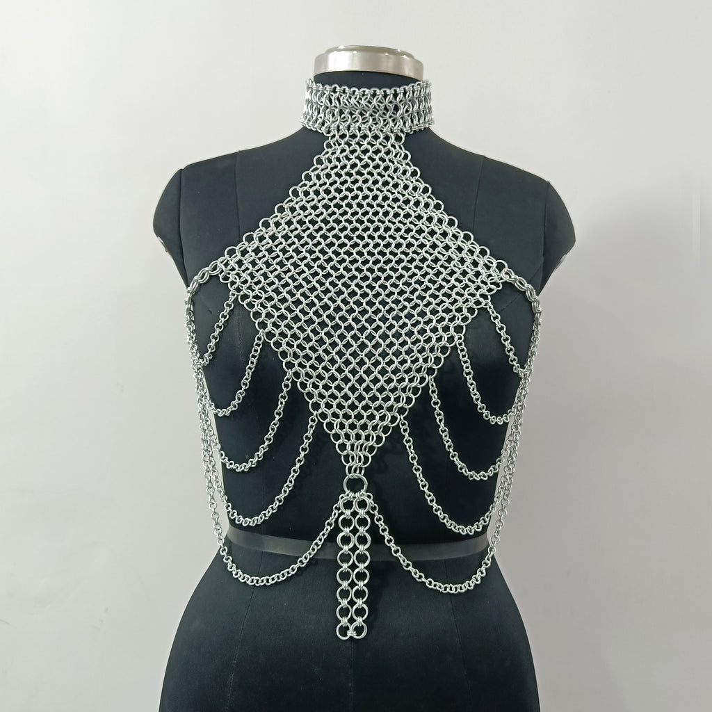Aluminum Chainmail Top Handmade Fantasy Halter Bra Gothic Rave Festival Outfit Renaissance Faire Armor