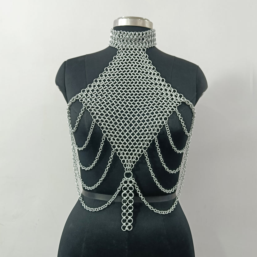 Aluminum Chainmail Top Handmade Fantasy Halter Bra Gothic Rave Festival Outfit Renaissance Faire Armor