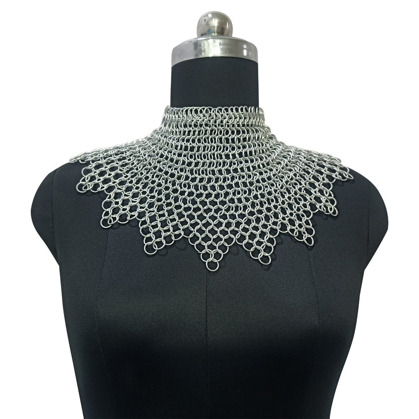 Medieval Aluminium Chainmail Collar Zig-Zag Neck Armor for Women Festival Outfit