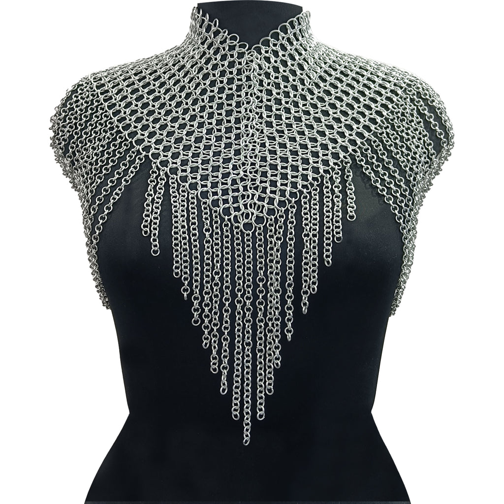 Medieval Aluminum Chainmail Collar Necklace Women’s Shoulder Armor LARP Costume