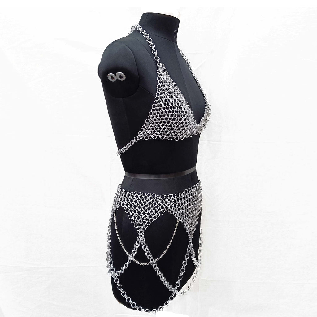 Medieval Chainmail Top and Skirt Set Aluminum Bikini Women's Fantasy Costume