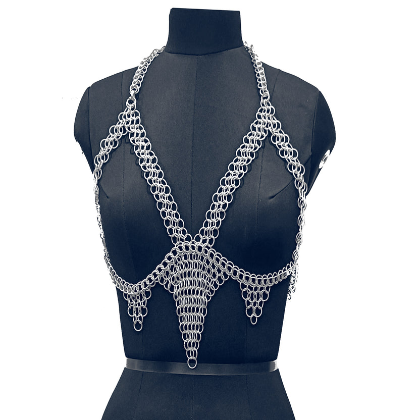 Handmade Aluminum Chainmail Harness Bra Top Lightweight Butted Ring Body Jewelry Gothic Renfaire Outfit for LARP