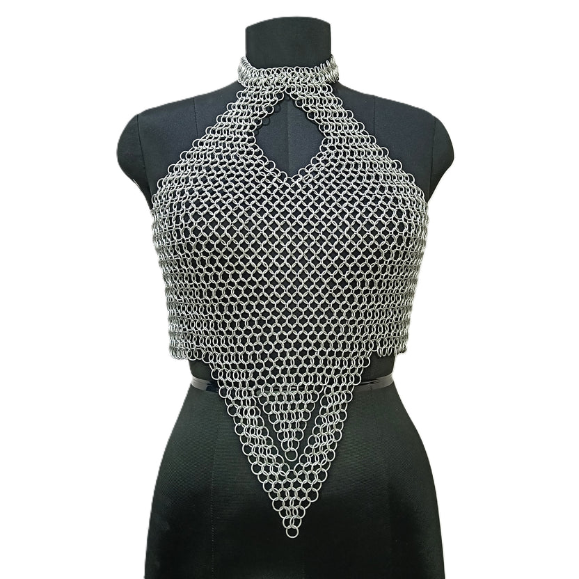 Medieval Aluminum Chainmail Top Halter Neck 10mm Ring Women Fantasy Costume Outfit Festival Wear