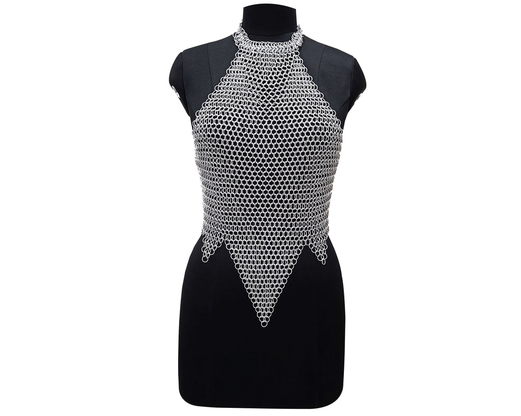 Medieval Chainmail Top for Women Aluminum Halter Bra Armor Cosplay Halloween Festival Outfit