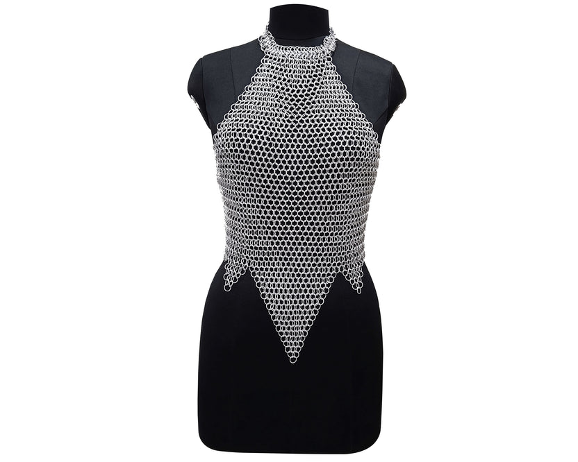 Medieval Chainmail Top for Women Aluminum Halter Bra Armor Cosplay Halloween Festival Outfit