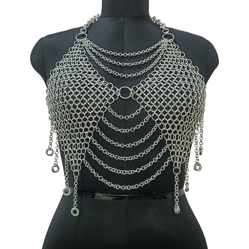 Medieval Chainmail Top for Women Aluminum Fantasy Festival Outfit Gothic Halloween Costume