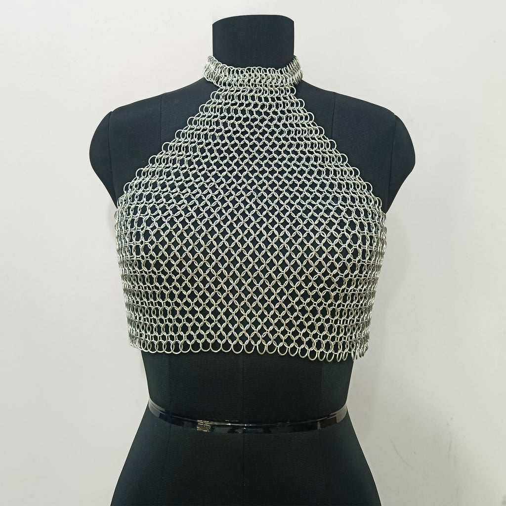 Aluminum Chainmail Halter Top for Women Party Outfit Medieval Gothic Festival Costume