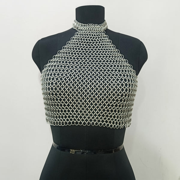 Aluminum Chainmail Halter Top for Women Party Outfit Medieval Gothic Festival Costume