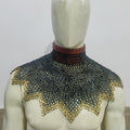 Medieval Mild Steel Chainmail Collar with Brass Ring Border Zig-Zag Neck Protection Armor for LARP Reenactment Cosplay