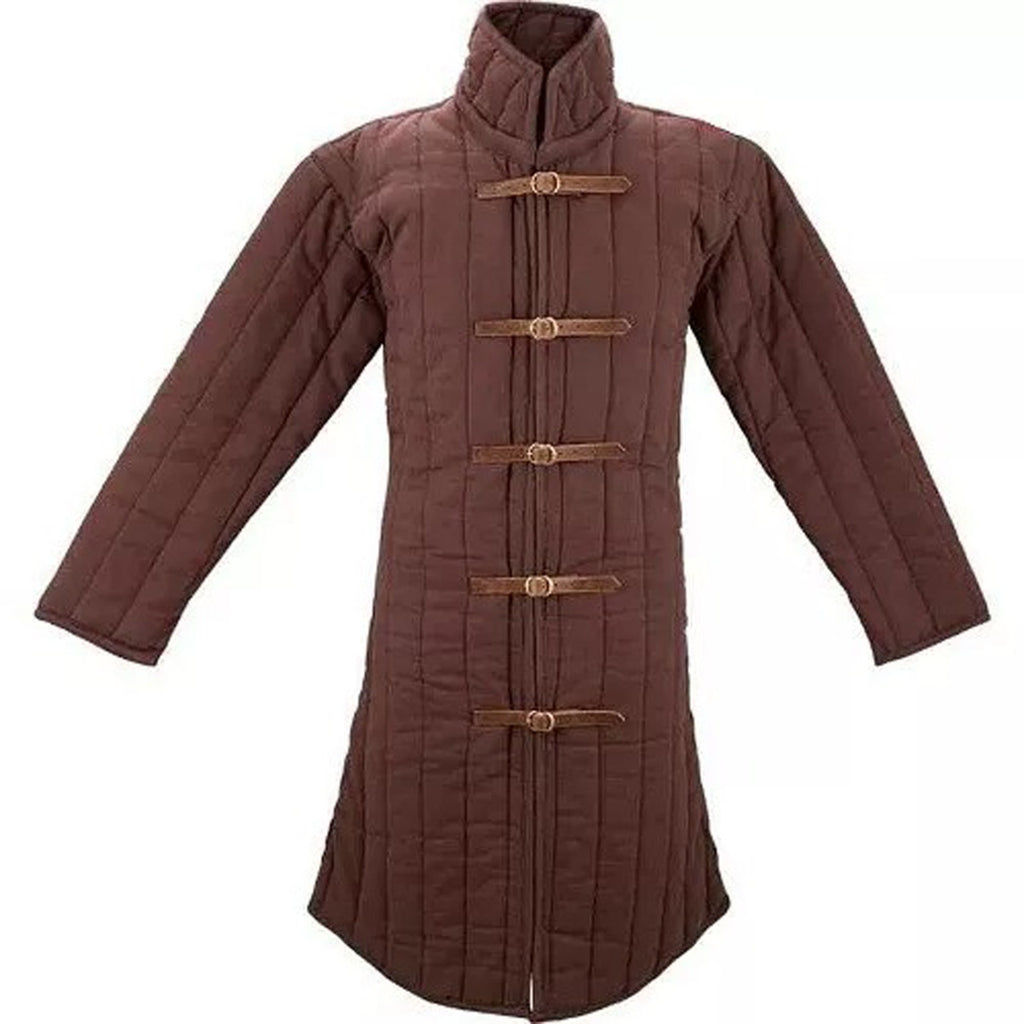 Medieval Quilted Brown Gambeson Padded Armor Long Jacket for LARP and Historical Reenactment