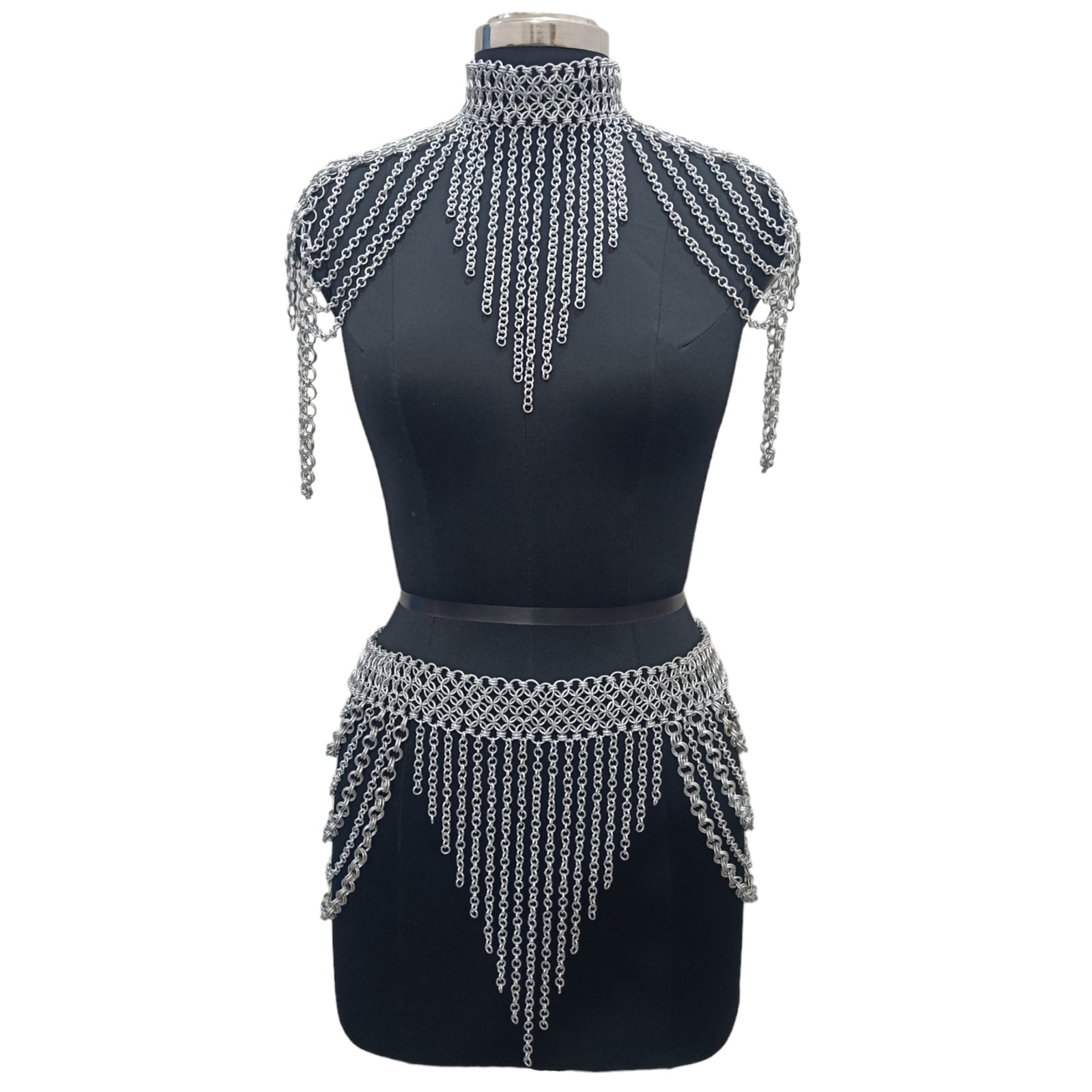 Medieval Chainmail Collar and Skirt Set Aluminum Women's Body Jewelry Fantasy Festival Costume
