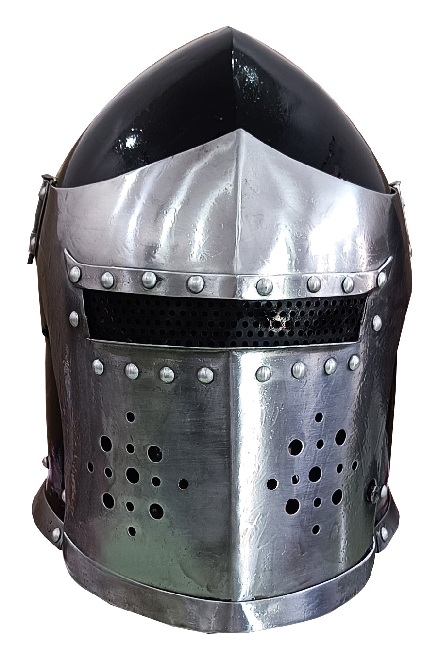 Medieval Black Barbuta Helmet Adjustable Visor Knight Warrior Headgear for Historical