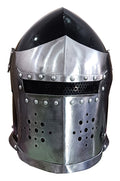 Medieval Black Barbuta Helmet Adjustable Visor Knight Warrior Headgear for Historical