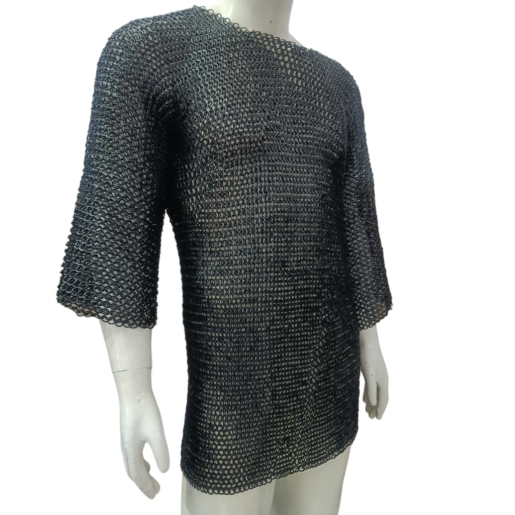 Mild Steel Chainmail Shirt Flat Riveted with Washer Ring Half Sleeve Hauberk Armor