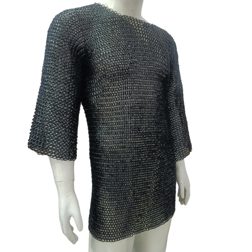 Mild Steel Chainmail Shirt Flat Riveted with Washer Ring Half Sleeve Hauberk Armor