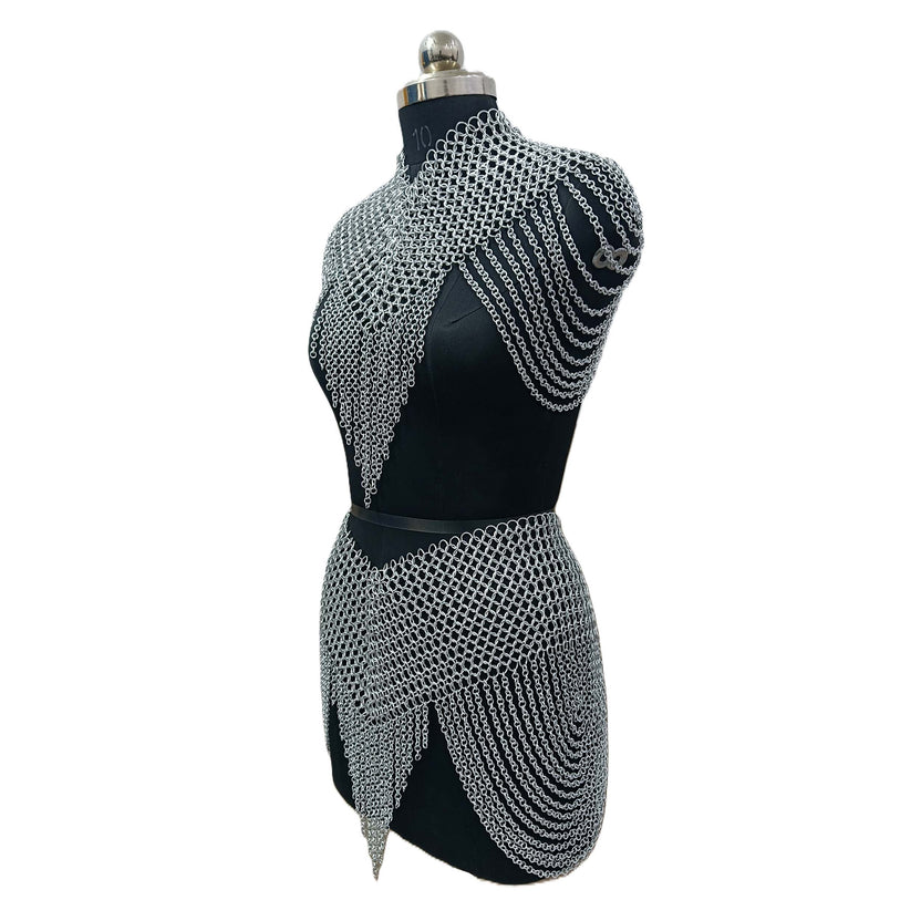 Aluminum Chainmail Collar and Skirt Set Women's Body Jewelry Medieval Festival Costume