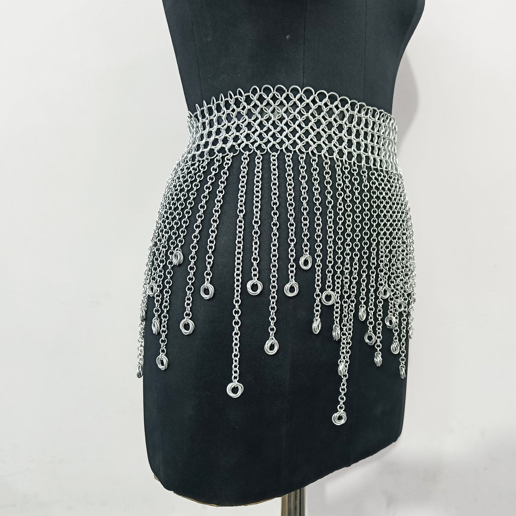 Medieval Chainmail Fringed Skirt Aluminum Armor Belt Women Cosplay LARP Halloween Outfit
