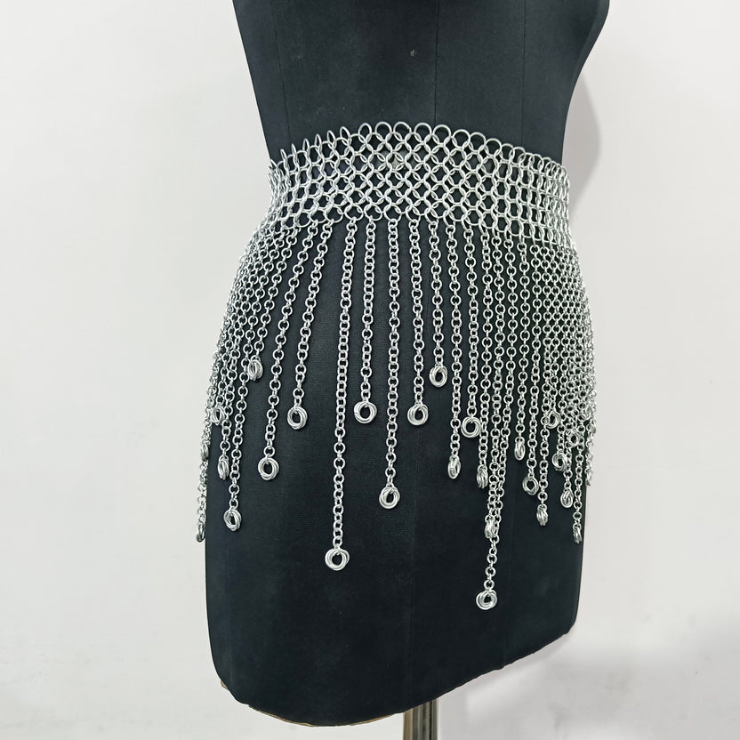 Medieval Chainmail Fringed Skirt Aluminum Armor Belt Women Cosplay LARP Halloween Outfit