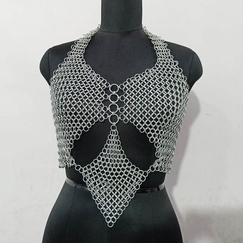Handmade Chainmail Bra Top for Women Aluminum Medieval Armor Gothic Festival Outfit and Halloween Gift