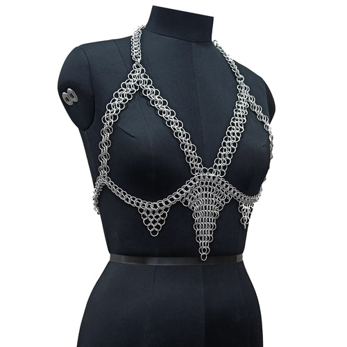 Handmade Aluminum Chainmail Harness Bra Top Lightweight Butted Ring Body Jewelry Gothic Renfaire Outfit for LARP