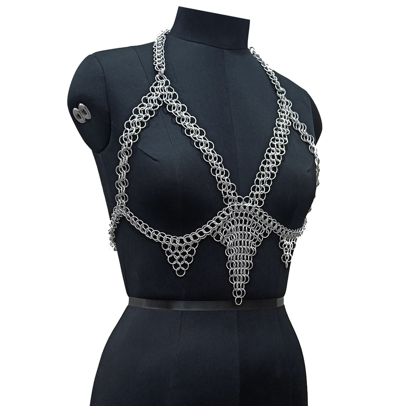 Handmade Aluminum Chainmail Harness Bra Top Lightweight Butted Ring Body Jewelry Gothic Renfaire Outfit for LARP