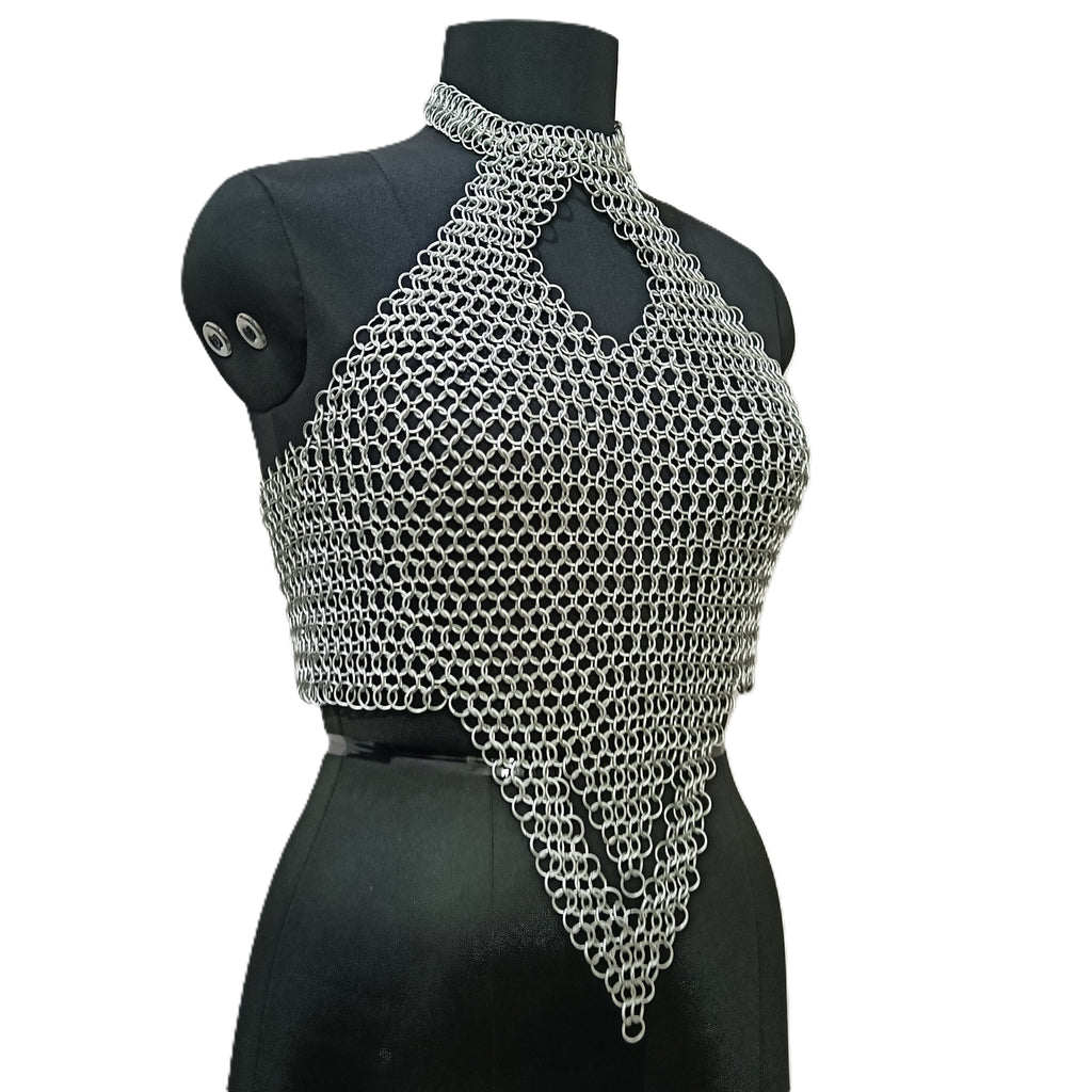 Medieval Aluminum Chainmail Top Halter Neck 10mm Ring Women Fantasy Costume Outfit Festival Wear