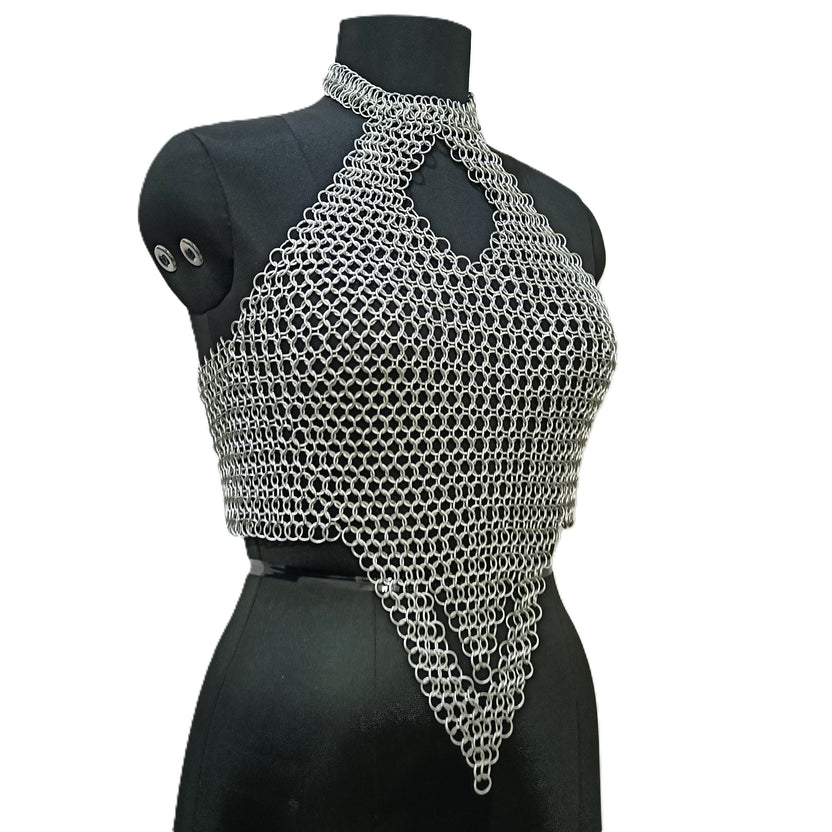 Medieval Aluminum Chainmail Top Halter Neck 10mm Ring Women Fantasy Costume Outfit Festival Wear