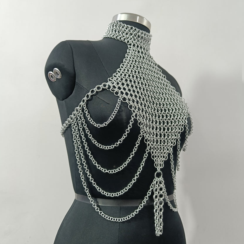 Aluminum Chainmail Top Handmade Fantasy Halter Bra Gothic Rave Festival Outfit Renaissance Faire Armor