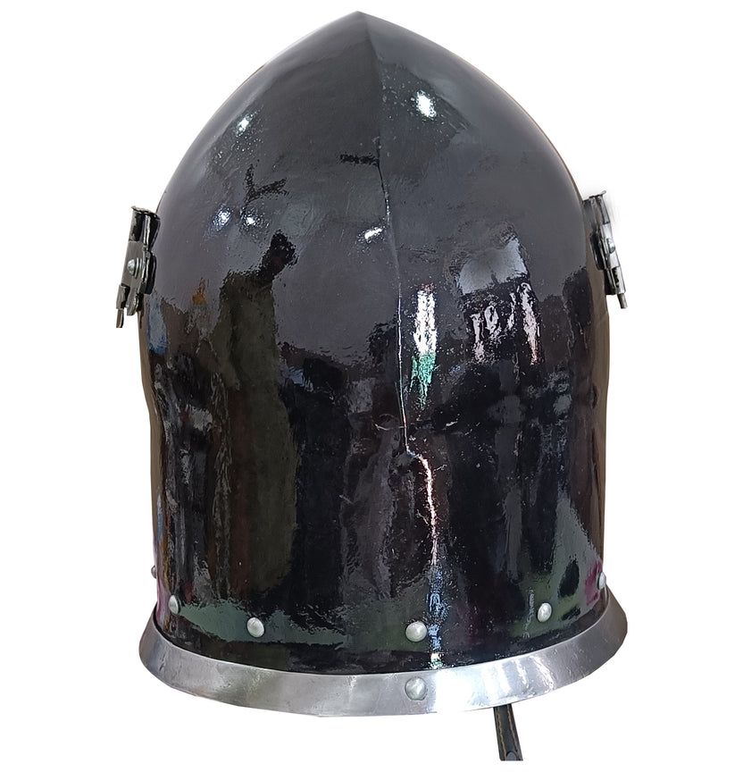 Medieval Black Barbuta Helmet Adjustable Visor Knight Warrior Headgear for Historical