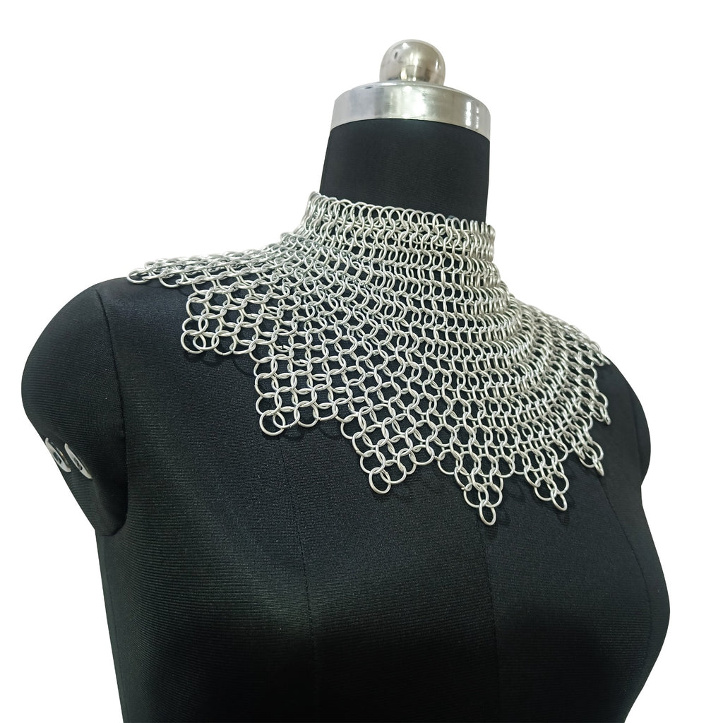 Medieval Aluminium Chainmail Collar Zig-Zag Neck Armor for Women Festival Outfit