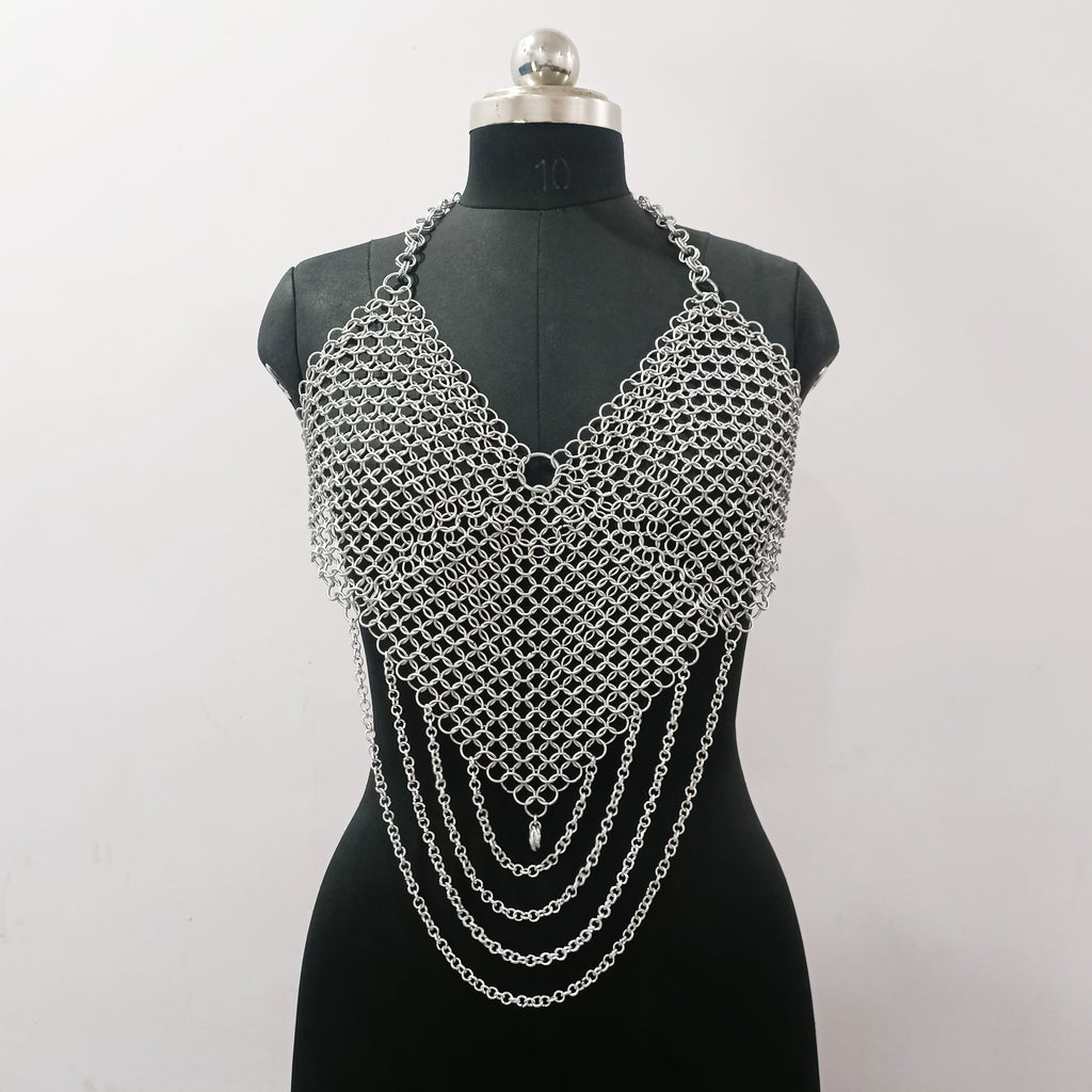Women's Aluminum Chainmail Top Lightweight Butted Ring Bra Halloween Costume