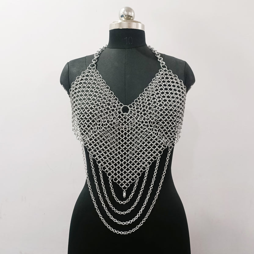 Women's Aluminum Chainmail Top Lightweight Butted Ring Bra Halloween Costume