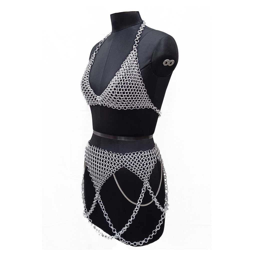Medieval Chainmail Top and Skirt Set Aluminum Bikini Women's Fantasy Costume