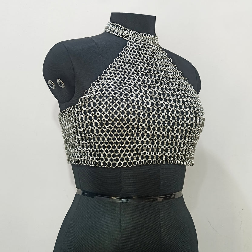 Aluminum Chainmail Halter Top for Women Party Outfit Medieval Gothic Festival Costume