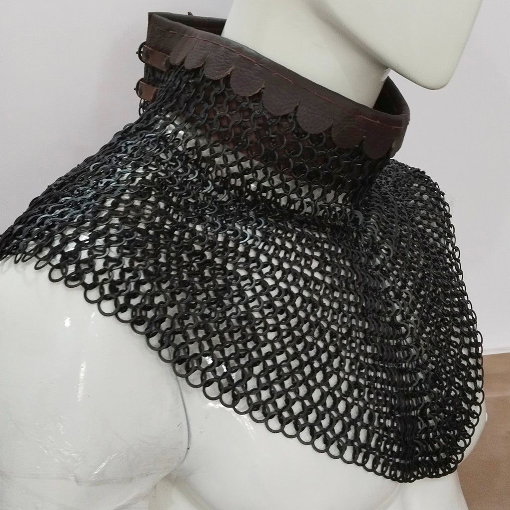 Mild Steel Chainmail Round Collar Flat Riveted Rings Neck Protection for LARP Cosplay