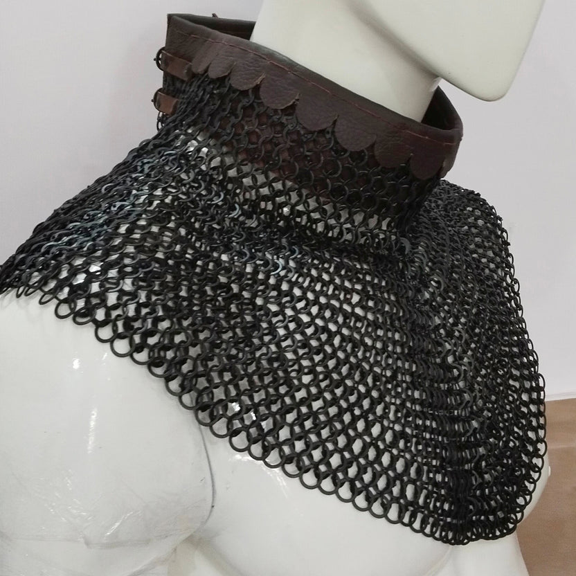 Mild Steel Chainmail Round Collar Flat Riveted Rings Neck Protection for LARP Cosplay