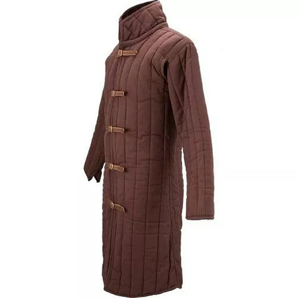 Medieval Quilted Brown Gambeson Padded Armor Long Jacket for LARP and Historical Reenactment